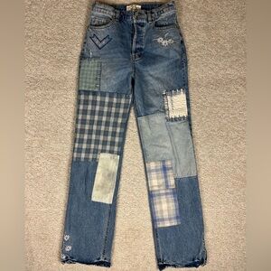 Free People Jeans 25 Womens Steinbeck Straight Patchwork Denim